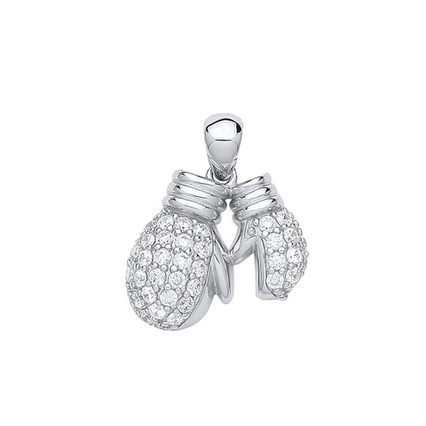 925 Sterling Silver CZ Boxing Gloves Drop Pendant with Chain
