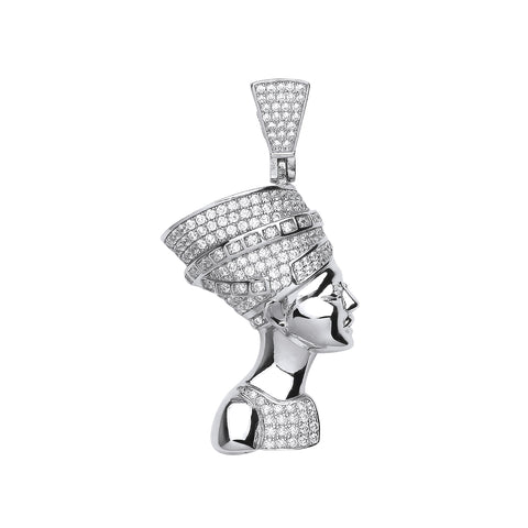 925 Sterling Silver Queen Nefertiti CZ Pendant with 18" Chain