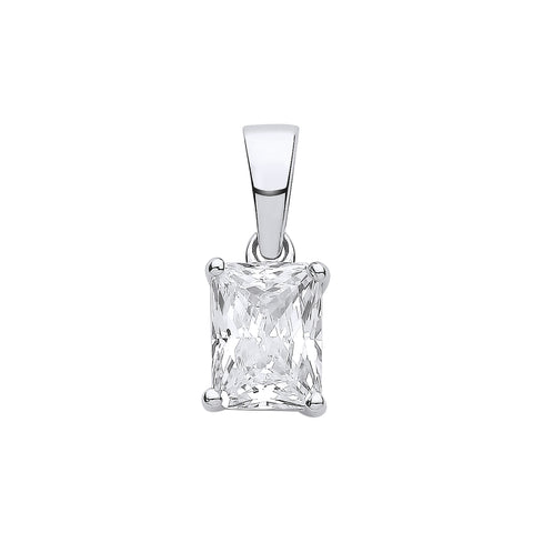 Sterling Silver Clear Cubic Zirconia Emerald Cut Pendant With Chain