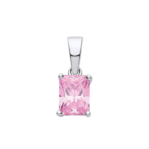 925 Sterling Silver Pink Cubic Zirconia Emerald Cut Pendant