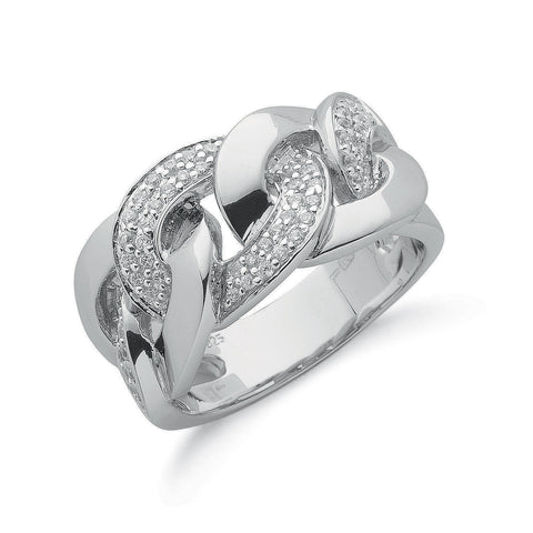 925 Sterling Silver Cz Chain Link Ring