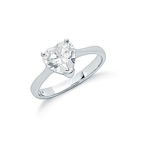 925 Sterling Silver Claw Set Heart Cut Cz Solitaire Ring