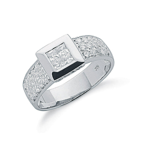 925 Sterling Silver Pave Set Cz Buckle Ring