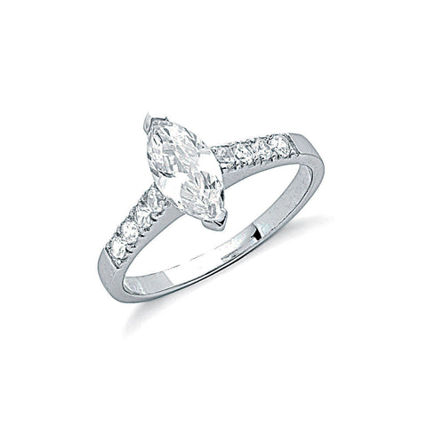 925 Sterling Silver Claw Set Marquise Cut Cz Solitaire Ring