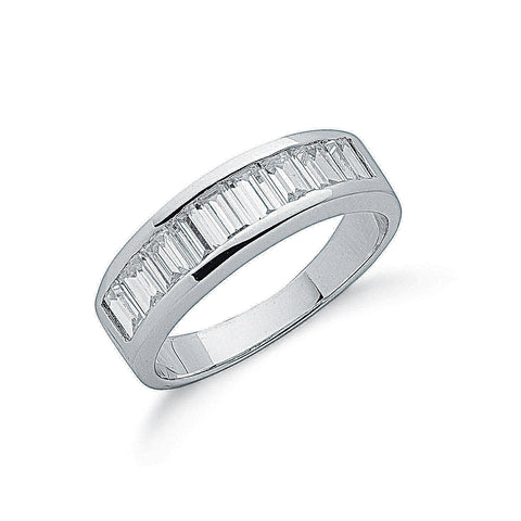 925 Sterling Silver Channel Set Baguette Cut Cz Half Eternity Ring