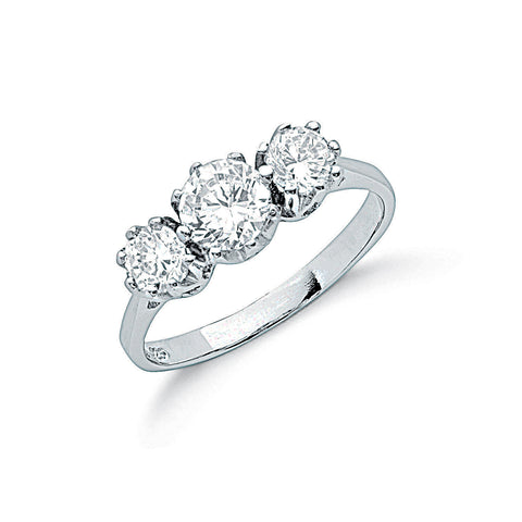 925 Sterling Silver 8 Claw Set Cz Trilogy Ring
