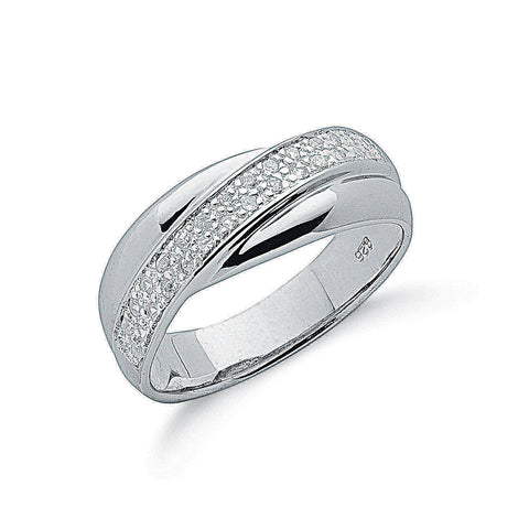 925 Sterling Silver Pave Set Cz Cross Over Ring