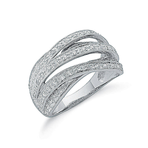 925 Sterling Silver Pave Set Fancy Crossover Cz Ring