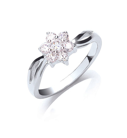 925 Sterling Silver Flower Cz Cluster Ring