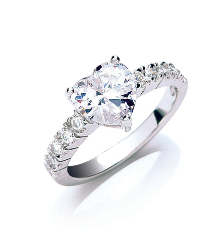 925 Sterling Silver Claw Set Heart Cz Solitaire Ring