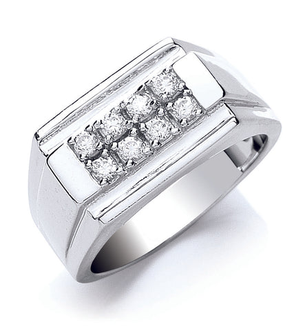 925 Sterling Silver Gents Cz Ring