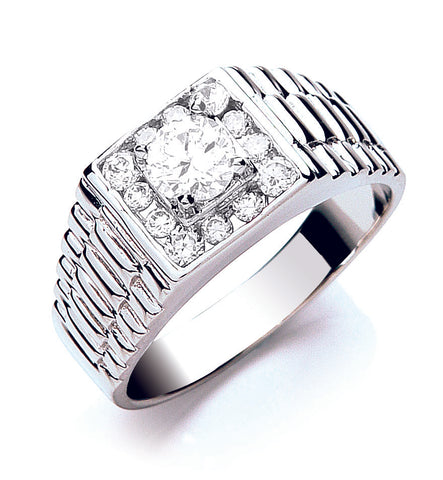 925 Sterling Silver Gents Cz Ring