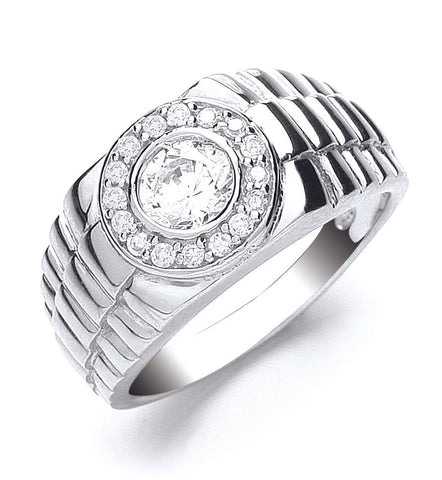 925 Sterling Silver Gents Cz Ring