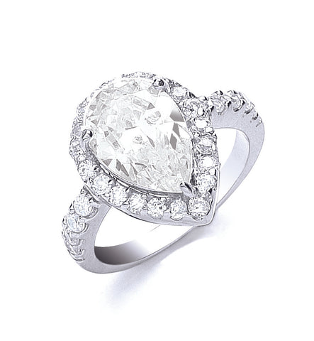 925 Sterling Silver Claw Set Pear Shape Centre Cz Ring