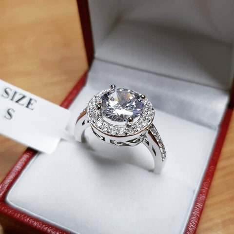 925 Sterling Silver Round Halo Cz Ring
