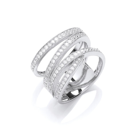 925 Sterling Silver Micro-Pave Multi Band Cz Crossover Ring