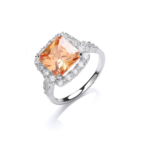 925 Sterling Silver Champagne Centre Cz Ring