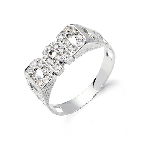 925 Sterling Silver Dad Cz ID Side Ring