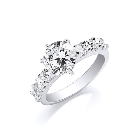 925 Sterling Silver Fancy Round Brilliant Centre Cz Ring