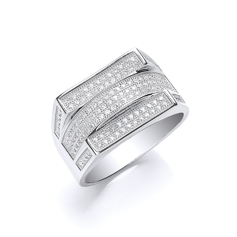925 Sterling Silver Micro Pave' Cz Gents Ring