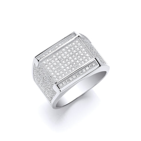 925 Sterling Silver Micro Pave' Cz Gents Ring