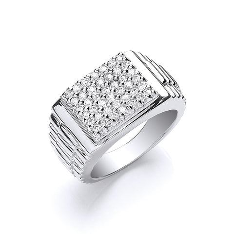 925 Sterling Silver Gents Square Top Cz Ring