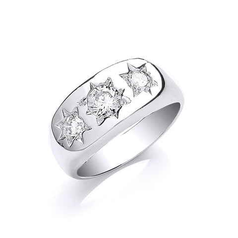 925 Sterling Silver Gents 3 Stone Cz Ring