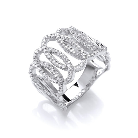 925 Sterling Silver Fancy Interlink Cz Ring