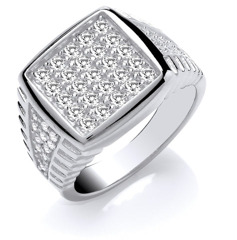 925 Sterling Silver Gents Square Top Cz Ring