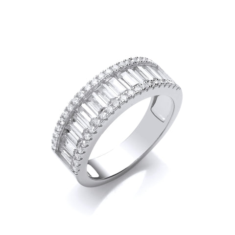 925 Sterling Silver Half ET Baguettes & Round CZ Ring