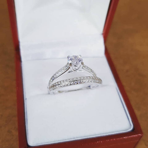 925 Sterling Silver Bridal Half Eternity with Cz in the Centre Rings
