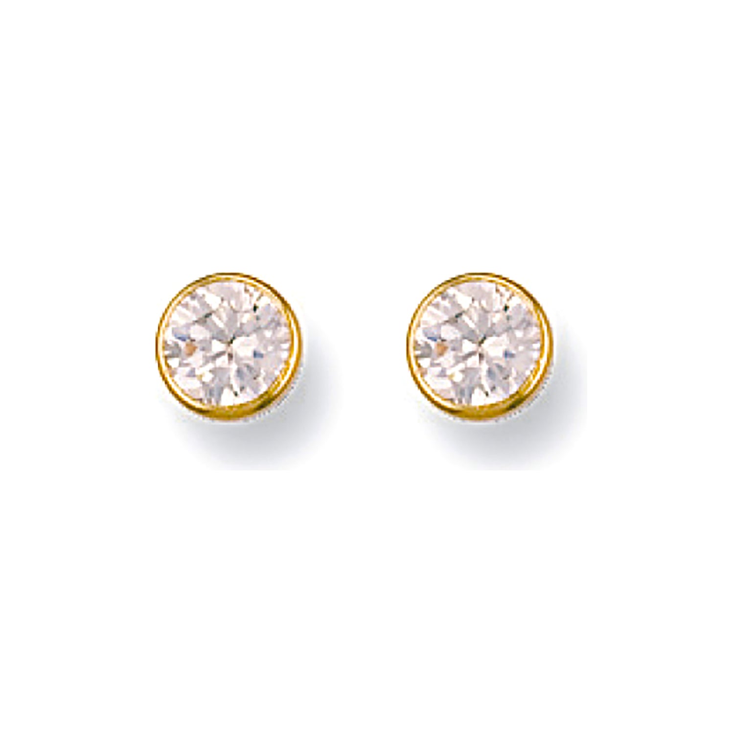 9ct Yellow Gold 5mm Rubover Set Cubic Zirconia Studs