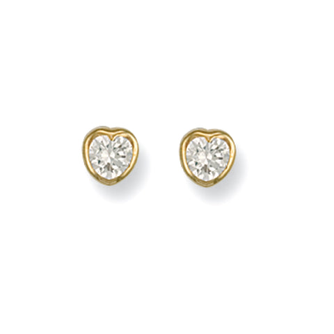 9ct Yellow Gold Rubover Set Heart Shaped Cubic Zirconia Studs