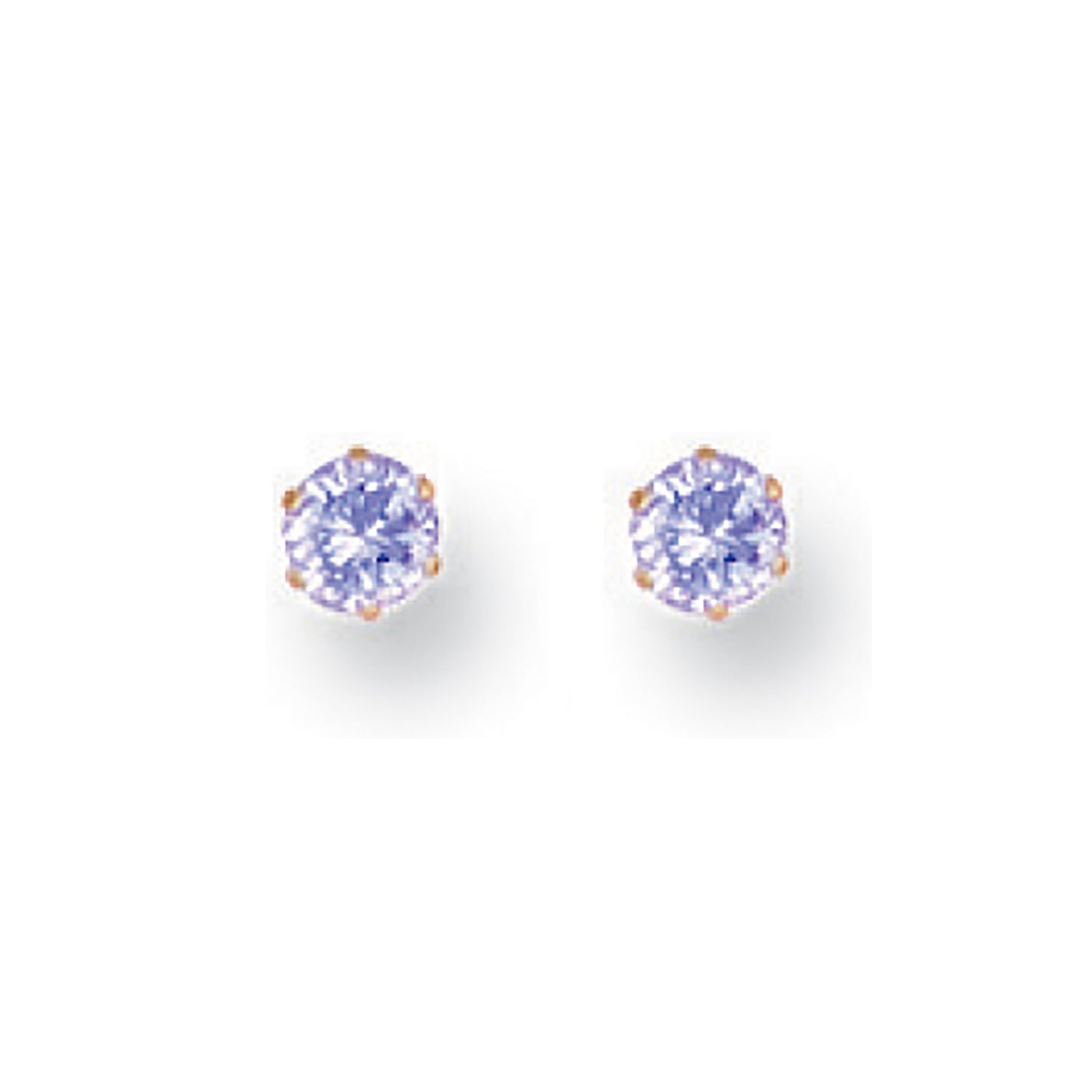 9ct Yellow Gold 3mm Claw Set Lavender Cubic Zirconia Studs