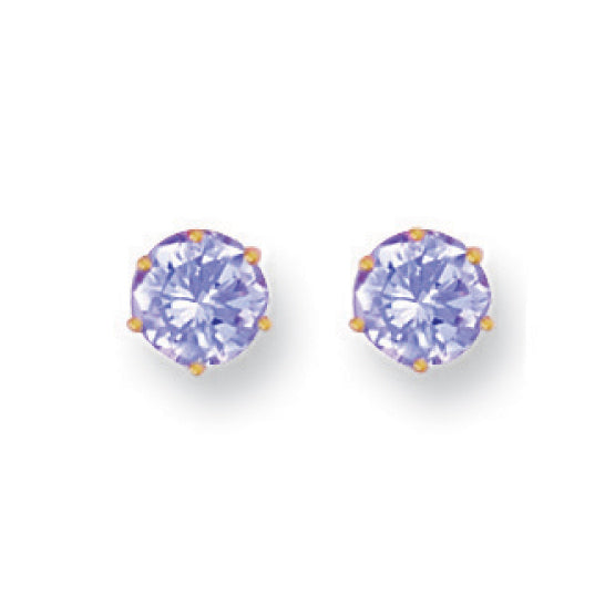 9ct Yellow Gold 6mm Claw Set Lavander Cubic Zirconia Studs