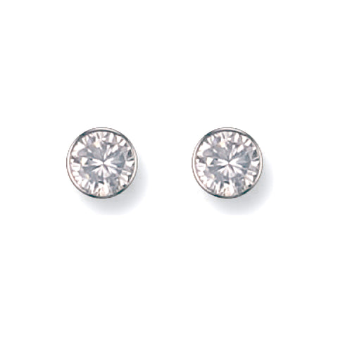 9ct White Gold 6mm Rubover Set Cubic Zirconia Studs