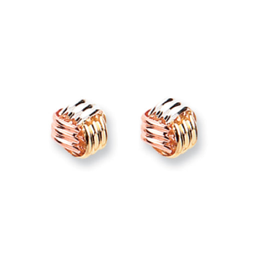 9ct Yellow White & Rose Gold Fancy Knot Studs