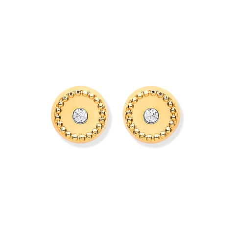 9ct Yellow Gold 6mm Ribbed Edge with Cubic Zirconia Studs