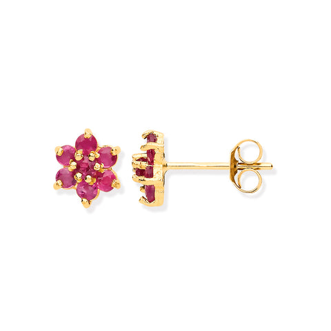 9ct Yellow Gold Ruby Flower Studs