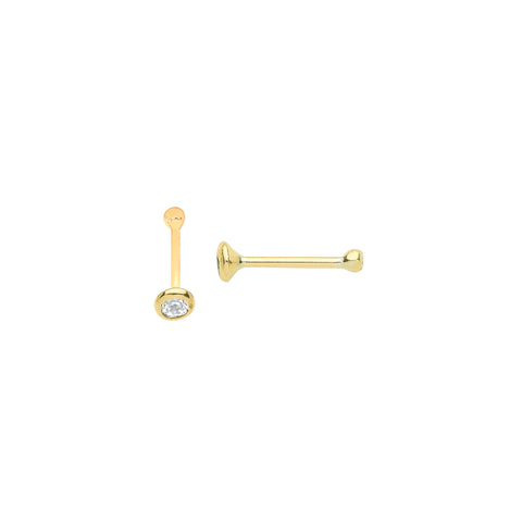 9ct Yellow Gold Round Cubic Zirconia Nose Pin Stud (Single)