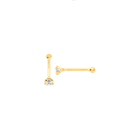 9ct Yellow Gold Claw set Cubic Zirconia Nose Pin Stud (Single)
