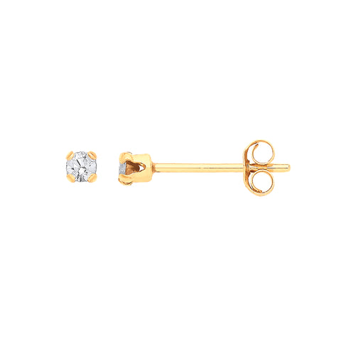 9ct Yellow Gold 2mm Claw Set Crystal Studs