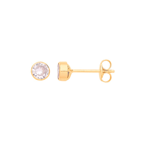 9ct Yellow Gold 4mm Rubover Set CZ Studs