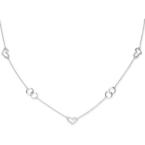 925 Sterling Silver Long Heart Chain Link Necklace 34"