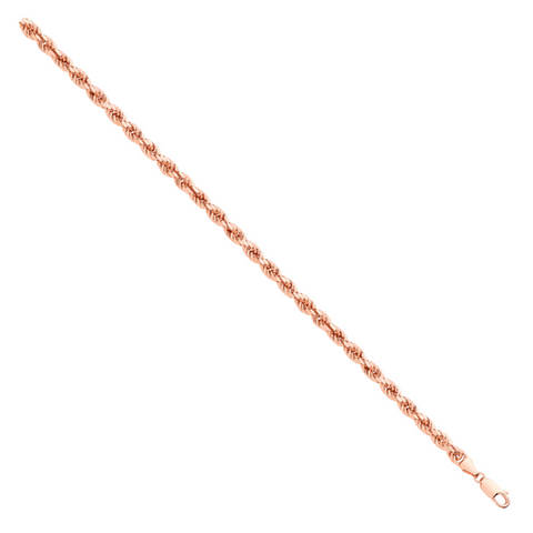 9ct Rose Gold 4.5mm Semi Solid Diamond Cut Rope Chain