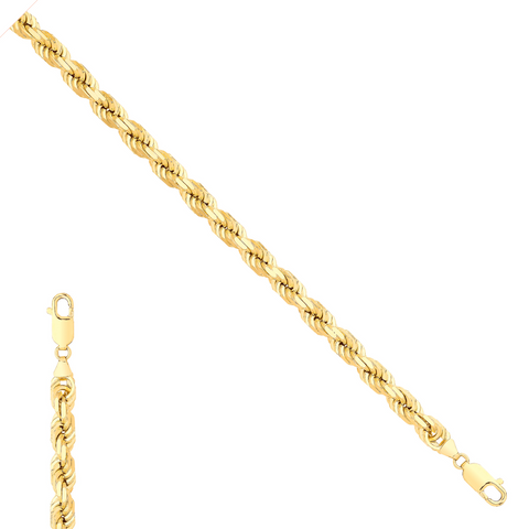 9ct Yellow Gold Solid Diamond Cut 7.5mm Rope Chain