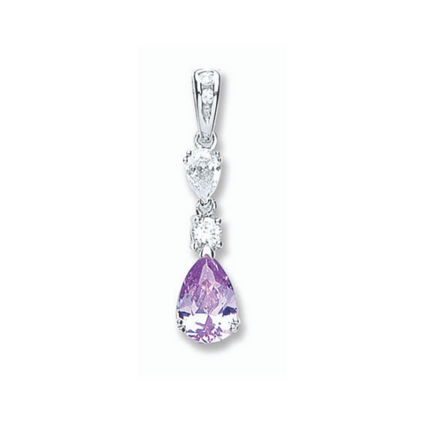925 Sterling Silver Purple Pear Cz Drop Pendant with Chain
