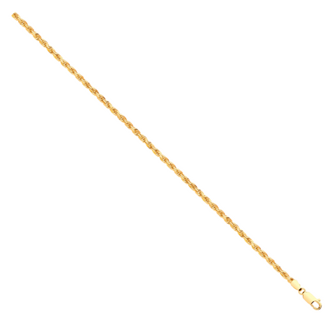 9ct Yellow Gold Diamond Cut 3.0mm Solid Rope Chain