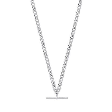 925 Sterling Silver T-Bar Pendant Curb Chain Necklace/Bracelet