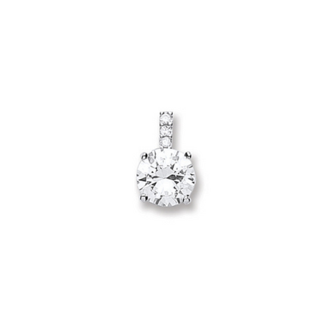 925 Sterling Silver Claw Set Cz Single Stone Pendant with Chain